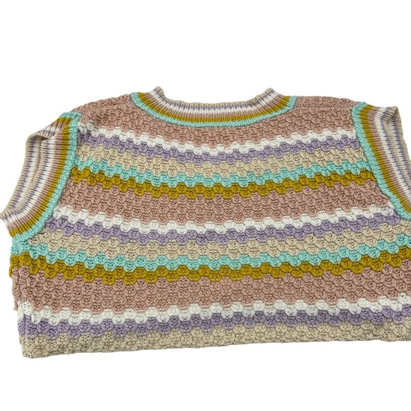 Crochet Striped Knit Sweater Vest Multicolor V-Neck Lightweight Womens L Bluevel - Picture 5 of 5